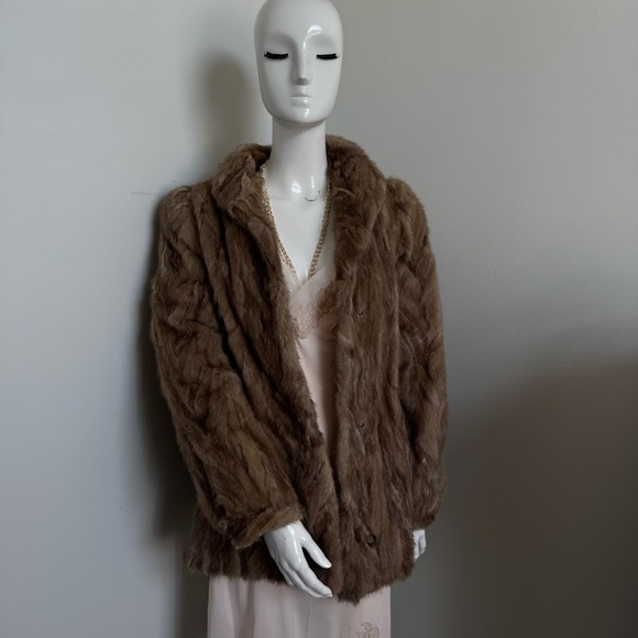 Vintage Taupe Mink Fur Coat 1960s Soft Brown Luxury Mid-Century Glamour S/M - Picture 8 of 13